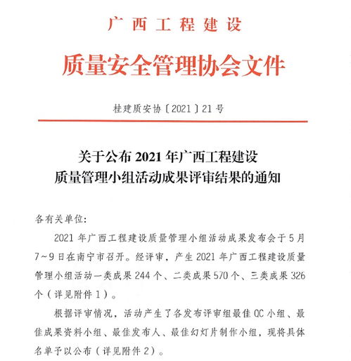 三建公司获2021年广西工程建设质量管理小组活动成果53项